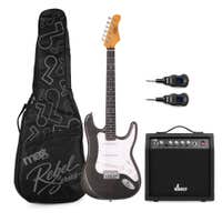 MAX Rebel ST - Guitarra eléctrica ST, amplificador 40 W, sistema inalámbrico y funda, color negro metalizado