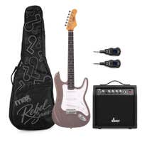 MAX Rebel ST - Guitarra eléctrica ST, amplificador 40 W, sistema inalámbrico y funda, color gris metalizado