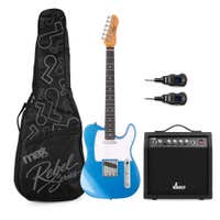 MAX Rebel TE - Guitarra eléctrica, amplificador 40 W, sistema inalámbrico y funda, color azul metalizado
