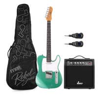 MAX Rebel TE - Guitarra eléctrica, amplificador 40 W, sistema inalámbrico y funda, color verde metalizado