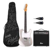 MAX Rebel TE - Guitarra eléctrica, amplificador 40 W, sistema inalámbrico y funda, color gris metalizado