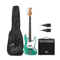 MAX Rebel JB - Bajo eléctrico JB, amplificador 40 W, sistema inalámbrico y funda, color verde metalizado