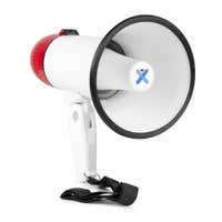 Vonyx MEG018 Megáfono de 18W con sirena, función de grabación y 600 metros de alcance - Blanco, Rojo