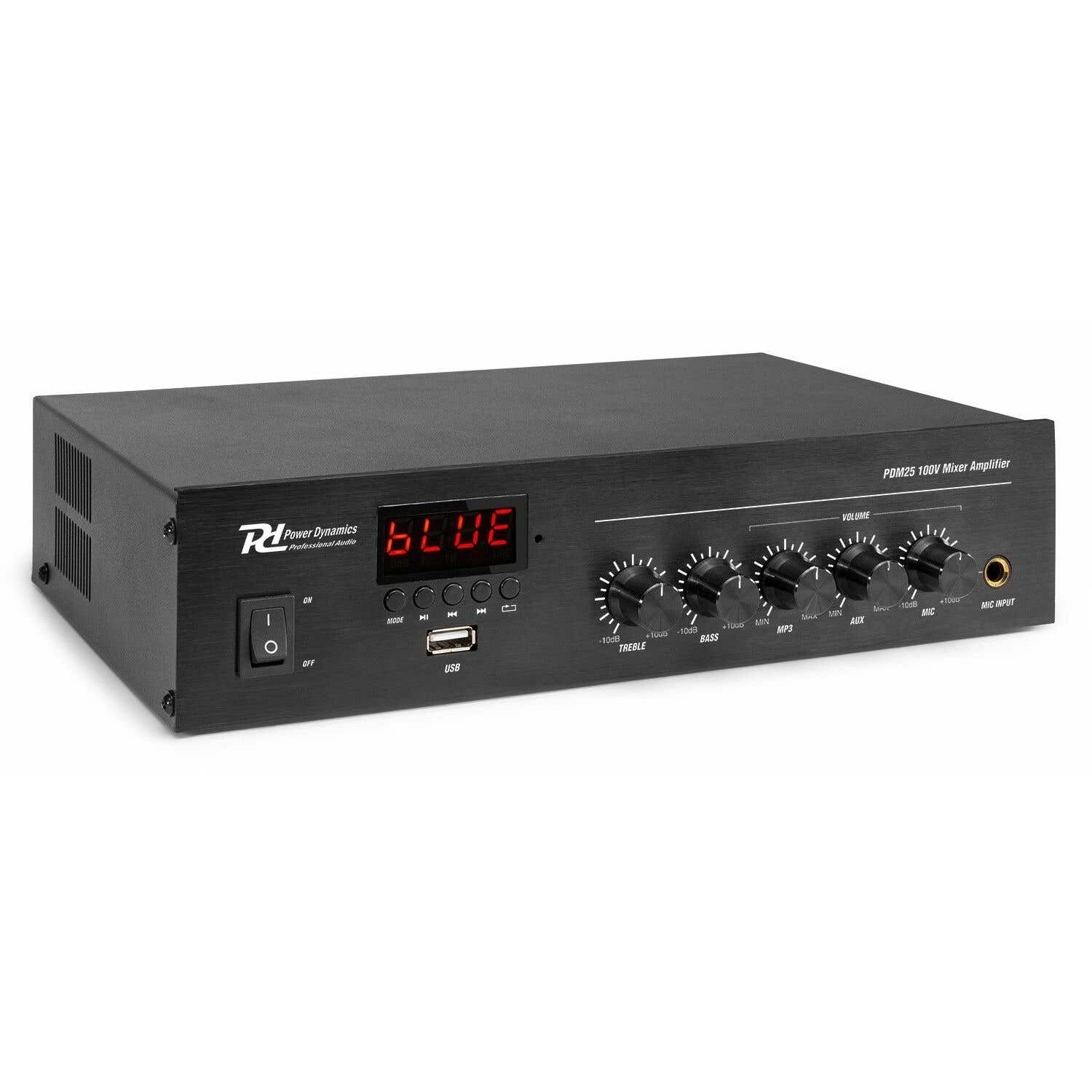 Power Dynamics PDM25 Amplificador 100V con Bluetooth y reproductor multimedia 25W