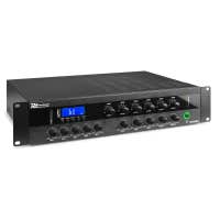Power Dynamics PDW360MP3 – Amplificador 100V / 360W, 6 zonas, Bluetooth, MP3, FM, control volumen por zona, para uso en interior profesional, color negro