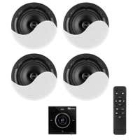 Power Dynamics Powerline B100BSet – Amplificador empotrable negro con Bluetooth y 4 altavoces de techo blancos 6.5”