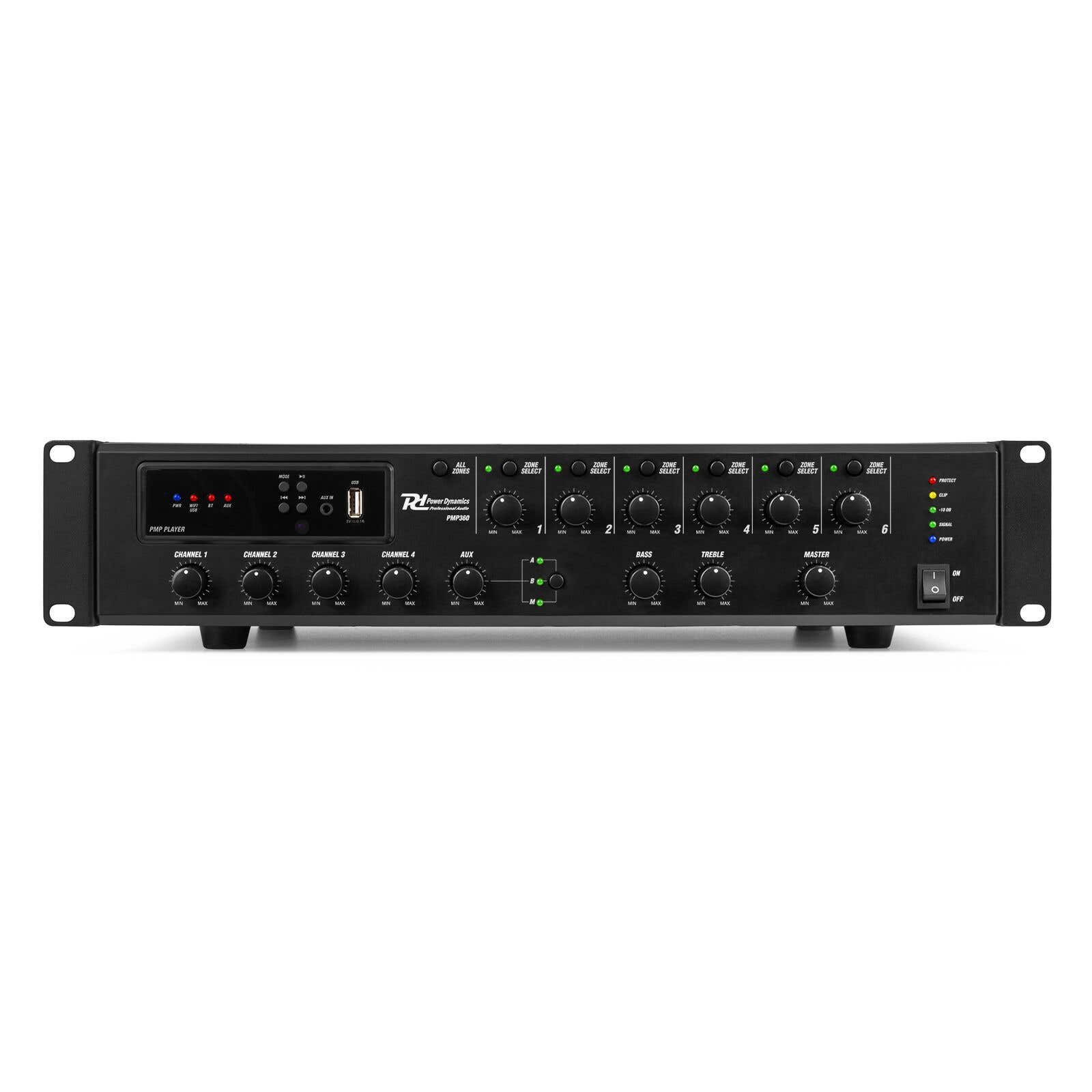 Power Dynamics PMP360 - Amplificador de 6 zonas de 360 W - Perfecto para megafonía - Con radio por Internet y Bluetooth