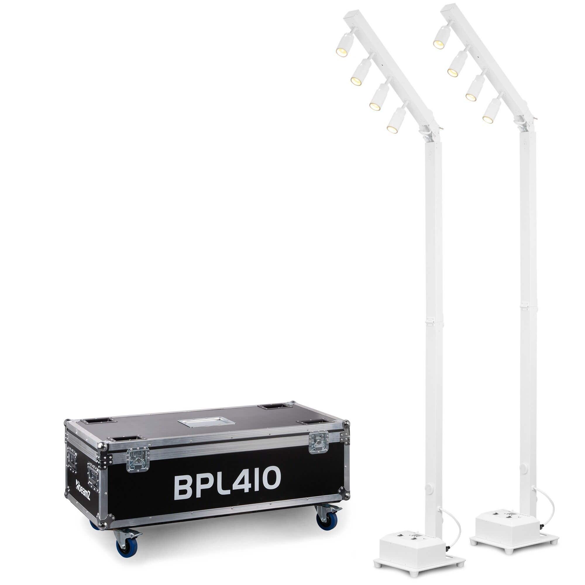 BeamZ BPL410W + Flightcase FC410 - Pack  de 2 luces de mástil LED a batería con maleta de transporte