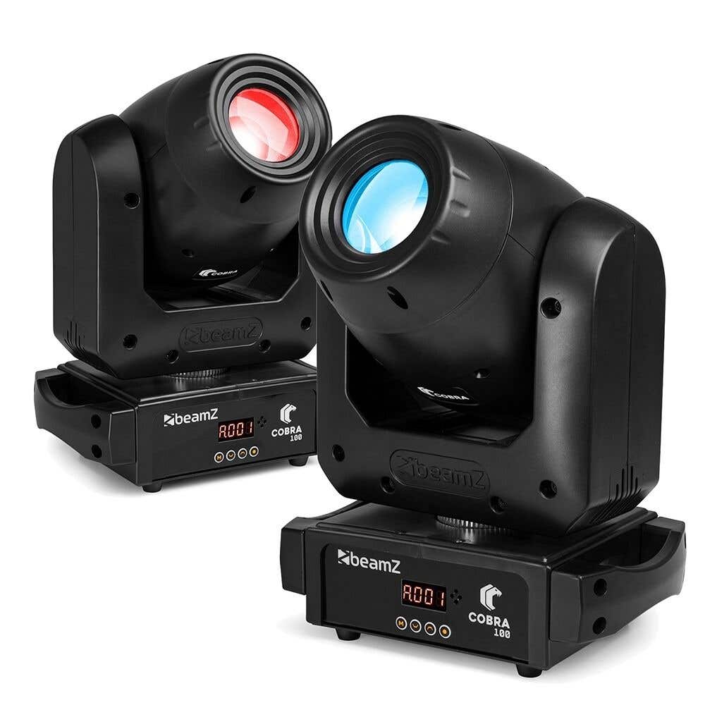 BeamZ Cobra 100 – Pack de 2 cabezas móviles Spot 100W LED, gobos giratorios, prisma, enfoque motorizado y DMX para eventos y clubs