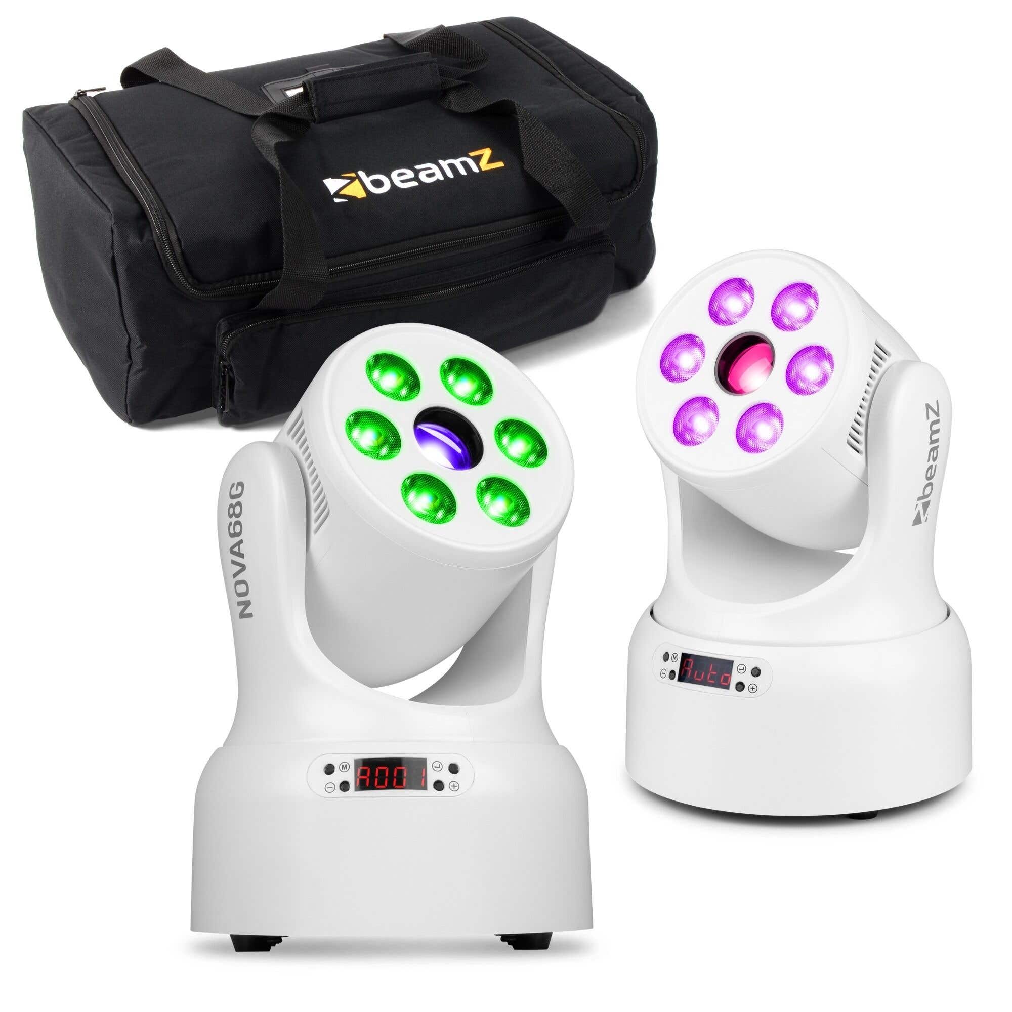 BeamZ NOVA68G-WH – Pack de 2 unidades cabeza móvil LED RGBW con gobo 6 x 8W + 30W y maleta AC-135, color blanco