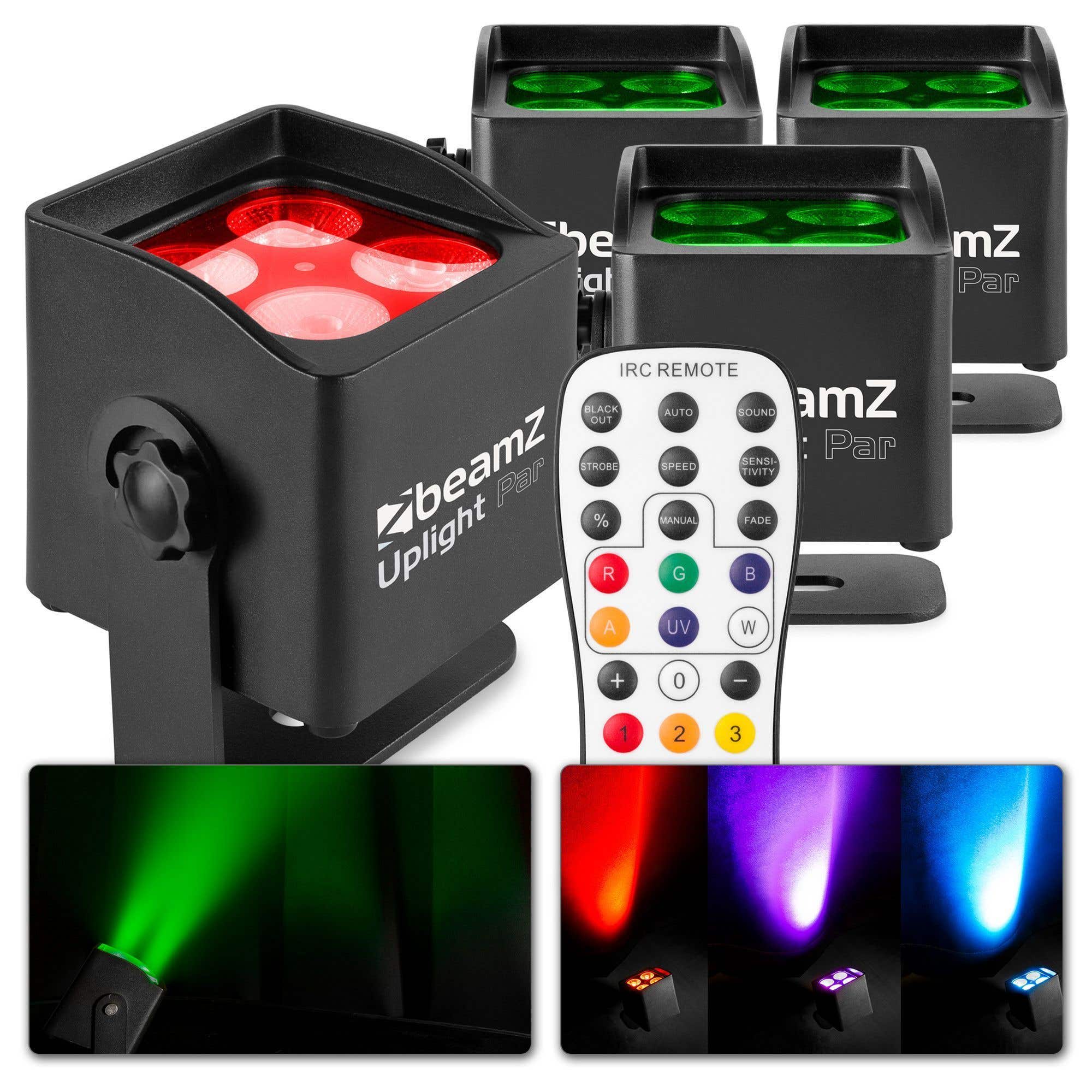 BeamZ BBP44 - Pack de 4 Uplights compactos con batería - IP65 (aptos para exteriores)