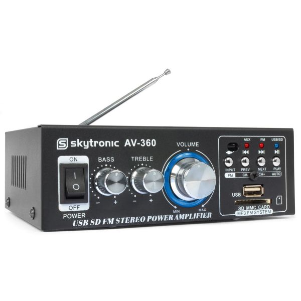 Skytronic AV360 Mini amplificador con FM/SD/USB/MP3