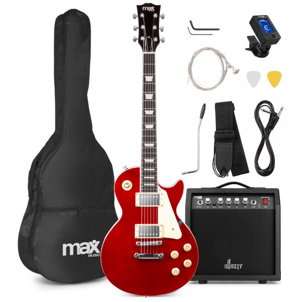 Max Gigkit LP - Guitarra eléctrica Pack completo con amplificador de 40 W y accesorios - Rojo Oscuro