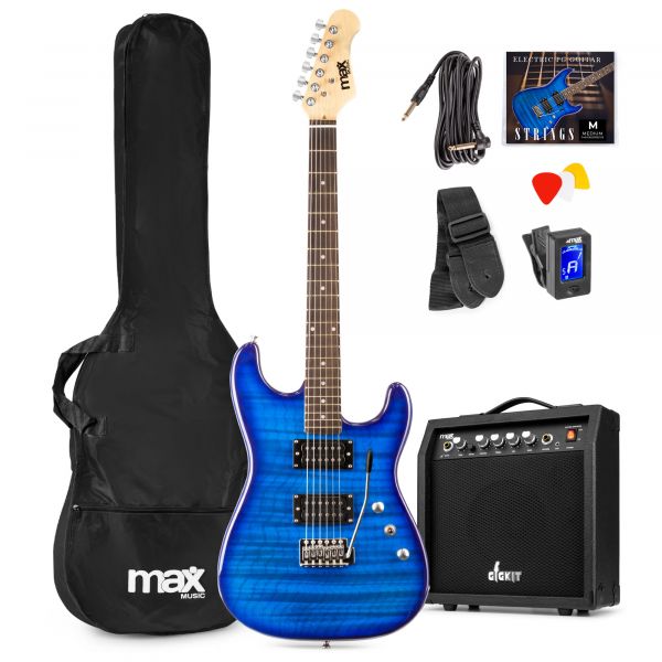 Max GigKit Superstrat Guitarra eléctrica con amplificador de 40W y accesorios - Color azul oscuro
