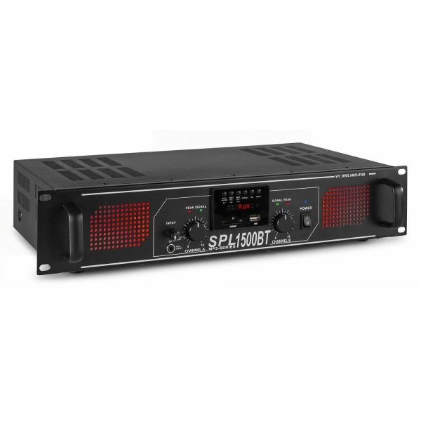 Skytec SPL 1500BTMP3 Amplificador con LEDs Rojo + EQ Negro