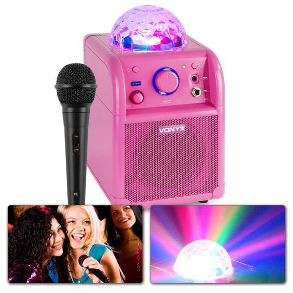 Vonyx SBS50P BT Bafle Karaoke rosa con bola LED