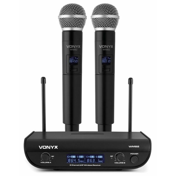 Vonyx WM82 Microfono inalambrico digital UHF 2 canales con 2 micros de mano