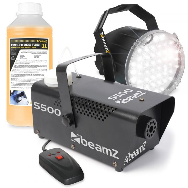 BeamZ LED Estroboscópico Blanco con máquina de humo S500 con líquido