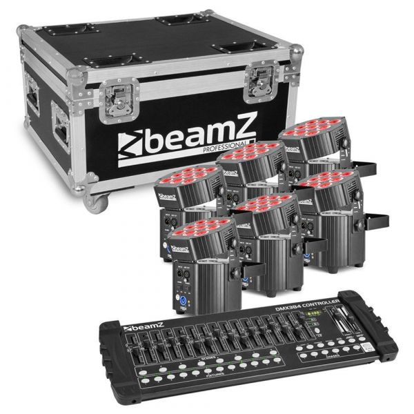 BeamZ BBP60 - Pack de 6 Uplights con DMX inalámbrico y controlador DMX