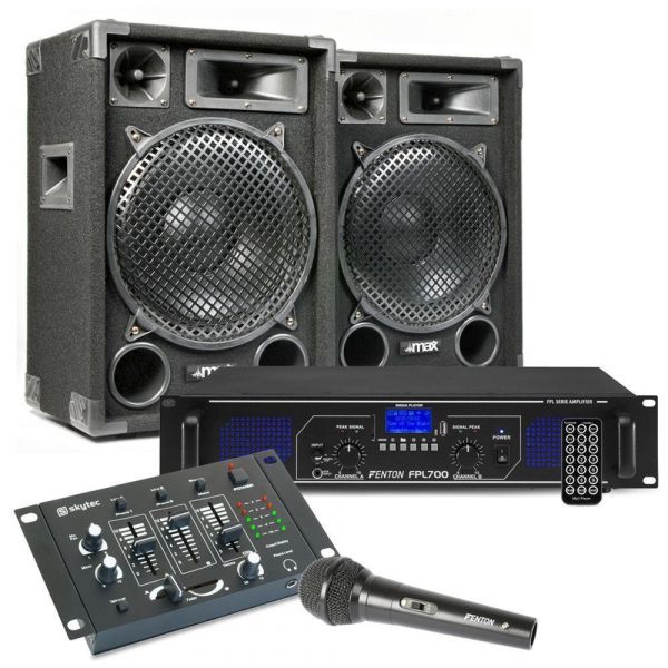 MAX12 Pack de sonido que incluye altavoces, amplificador, mezclador y 2 micros - 1400W