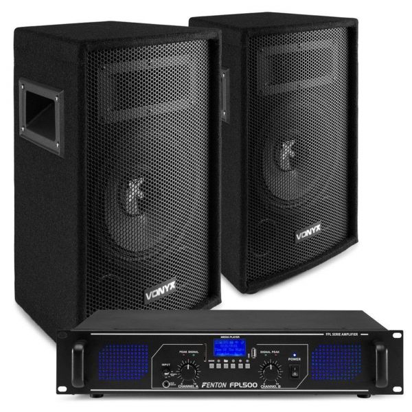 Sistema de sonido completo de 500 W con 2 altavoces SL8 + amplificador Bluetooth FPL500