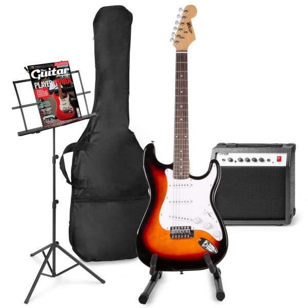MAX GigKit Pack completo de guitarra eléctrica, amplificador y accesorios, con atril y soporte de guitarra - Sunburst