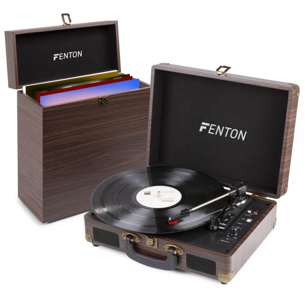 Fenton RP115B Tocadiscos con Bluetooth y maleta a juego - Marrón acabado madera