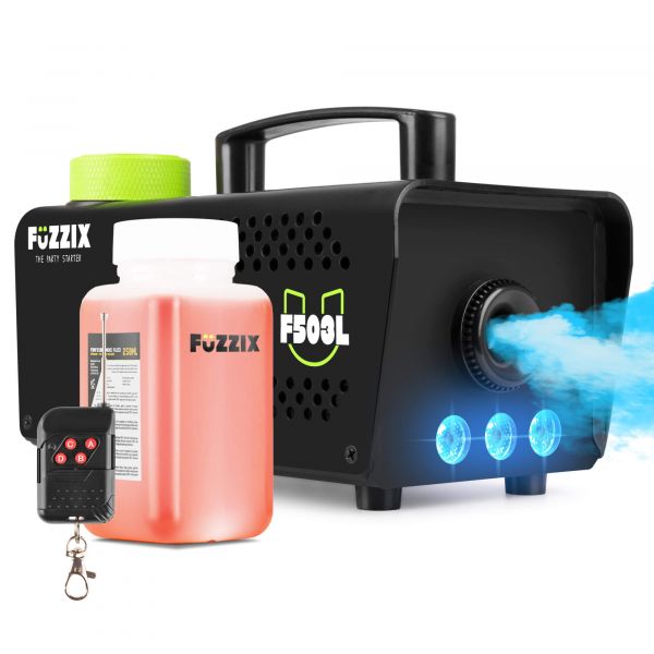 Fuzzix F503L Máquina de humo para fiestas de 500 w con 3 LED RGB y mando a distancia inalámbrico. Incluye 250 ml de líquido de humo