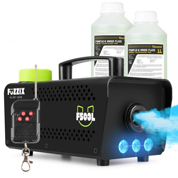 Fuzzix F503L Máquina de humo para fiestas 500 W - 3 LED RGB incorporados - 2 litros de líquido de humo