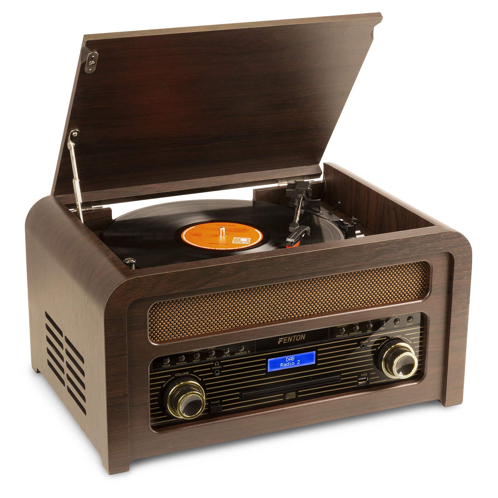 Fenton Nashville Tocadiscos retro con Bluetooth, reproductor de CD y radio FM y DAB