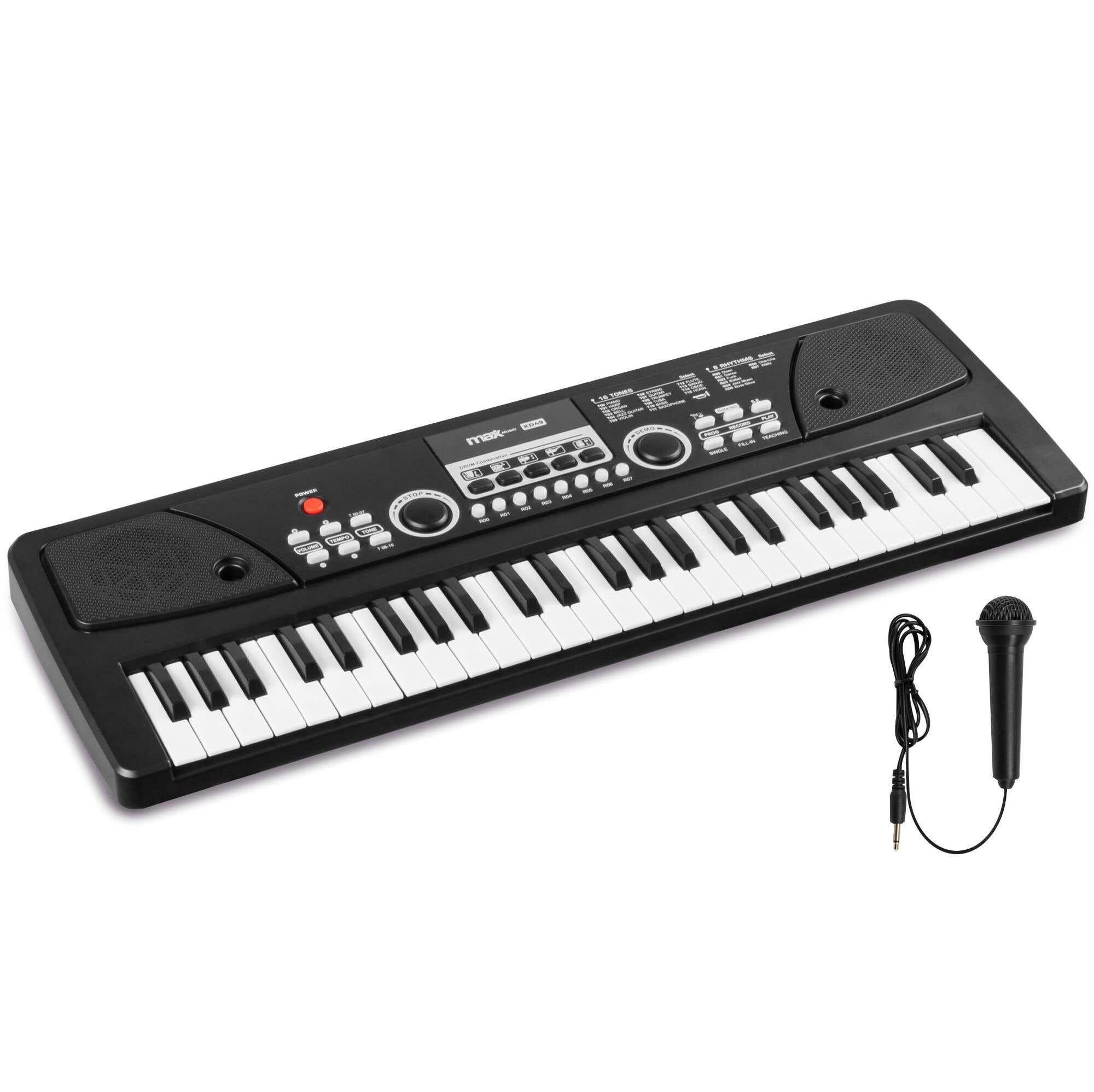 MAX KD49 teclado para niños, piano de juguete niños, con micrófono, efectos y canciones de demostración - Negro