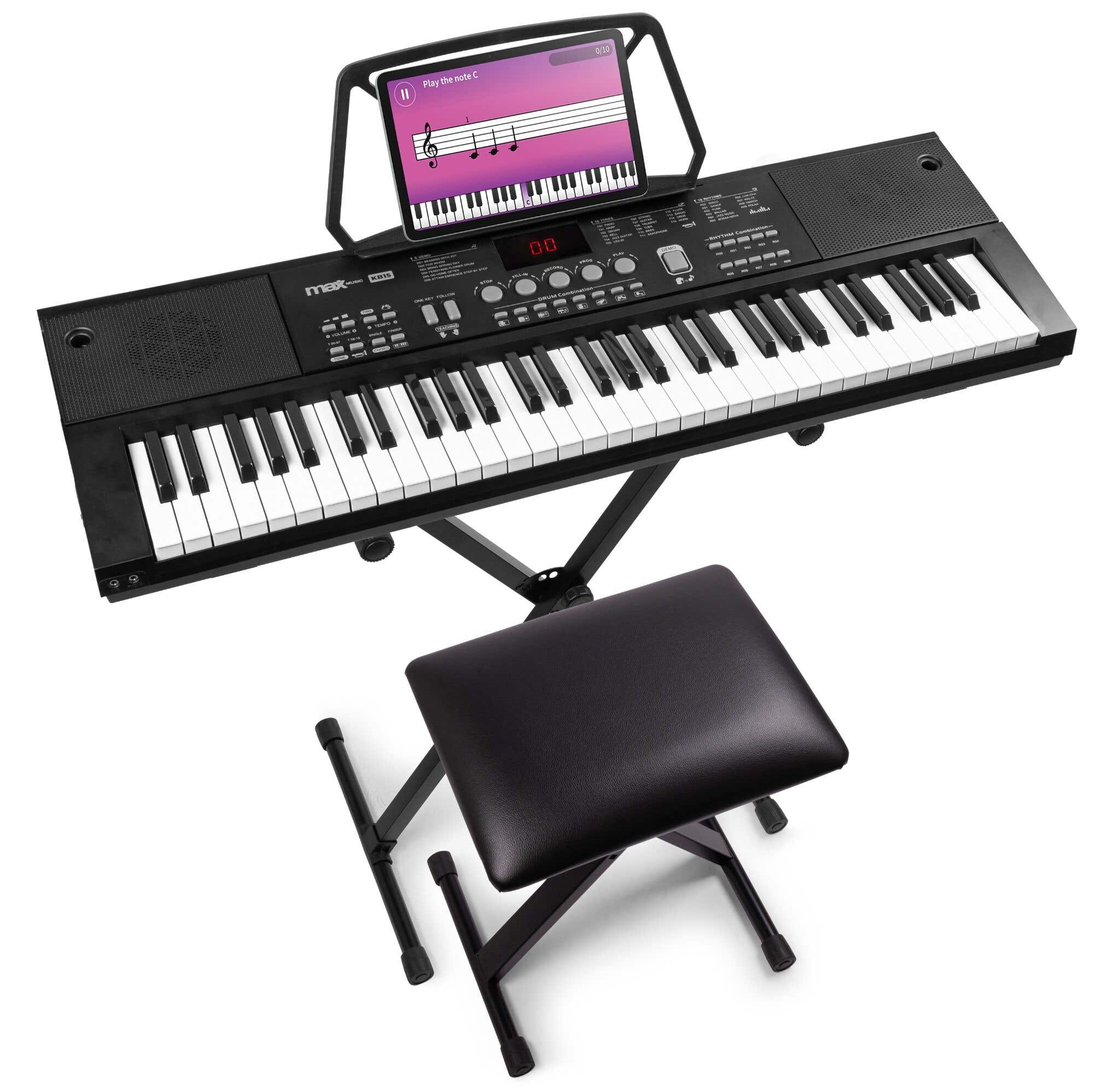 MAX KB15 Pack de teclado de 61 teclas para principiantes con soporte, banqueta y auriculares 