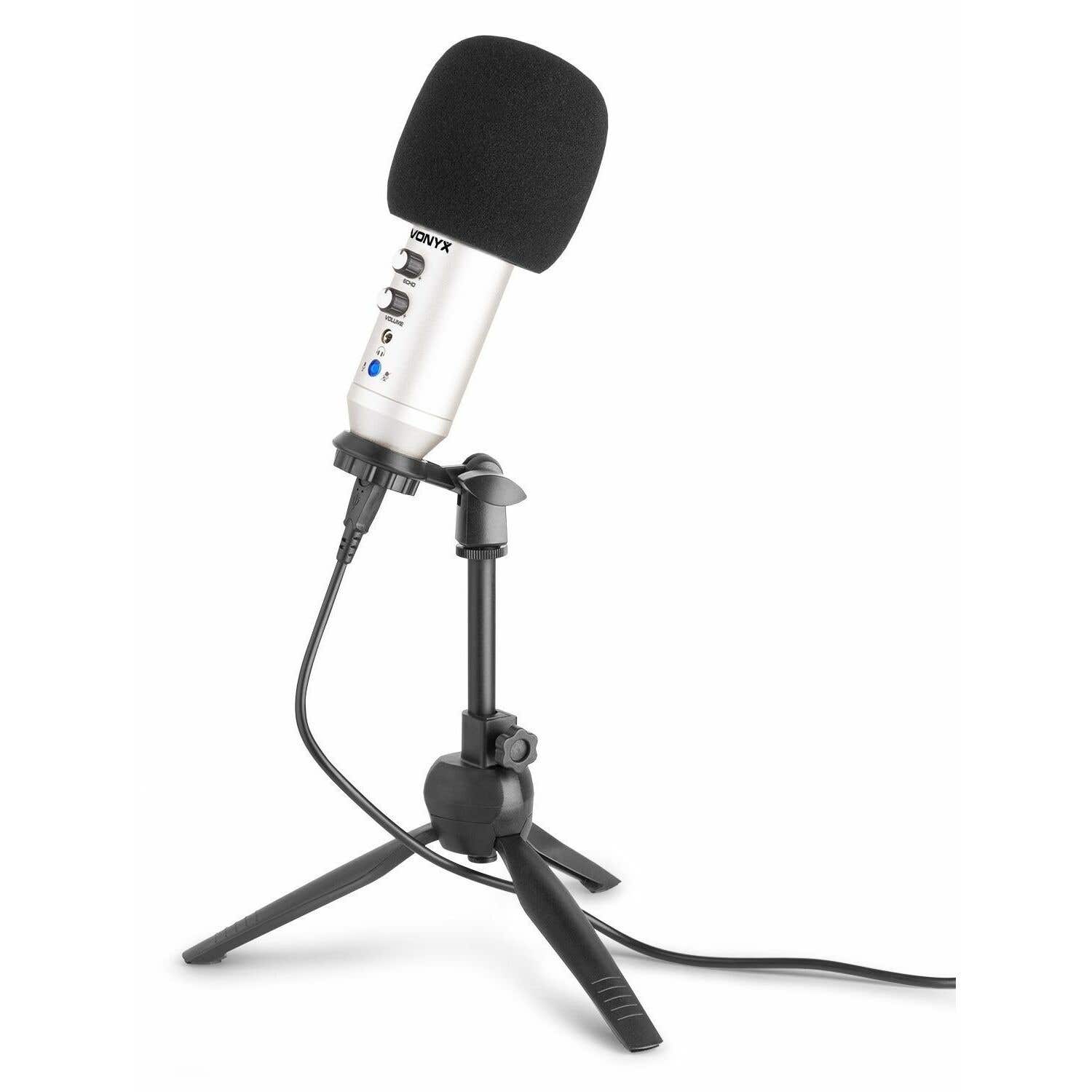 Vonyx CM320S Micrófono estudio USB Titanio con Echo