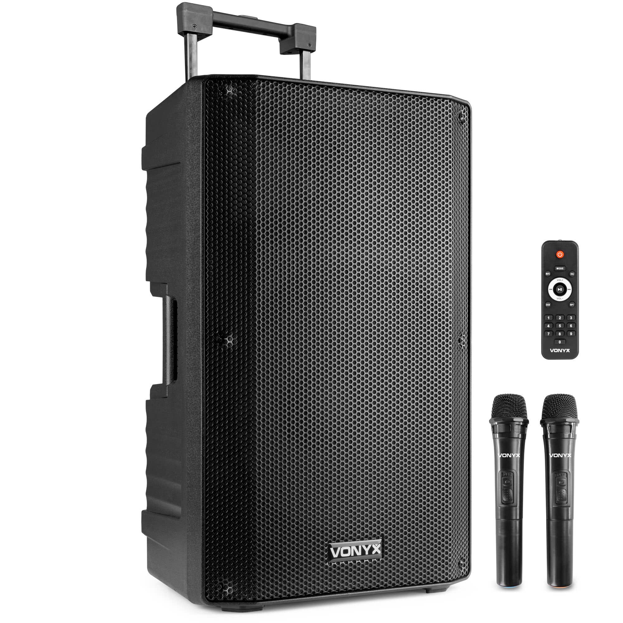 Vonyx VSA700 - Altavoz portátil 15" con Bluetooth y 2 micrófonos inalámbricos - 1000W