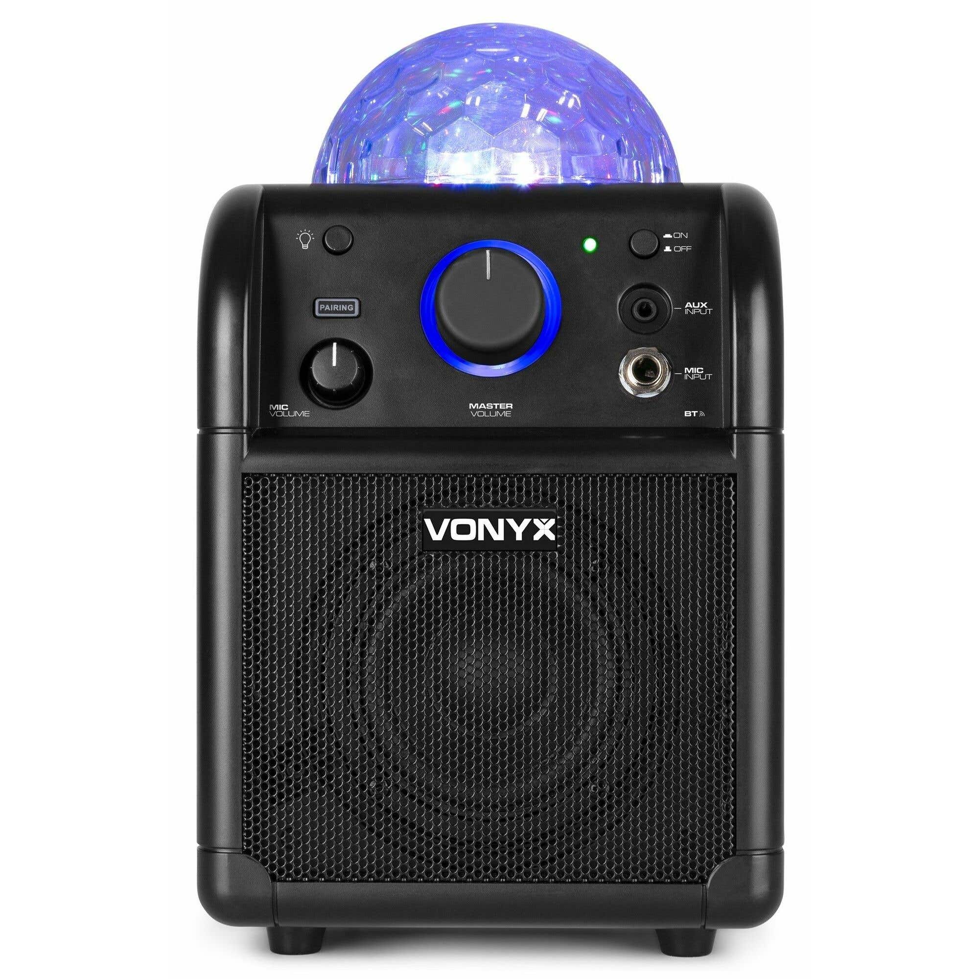 Vonyx SBS50B Altavoz portátil Karaoke para Fiesta con micrófono y Bola de Discoteca - Negro