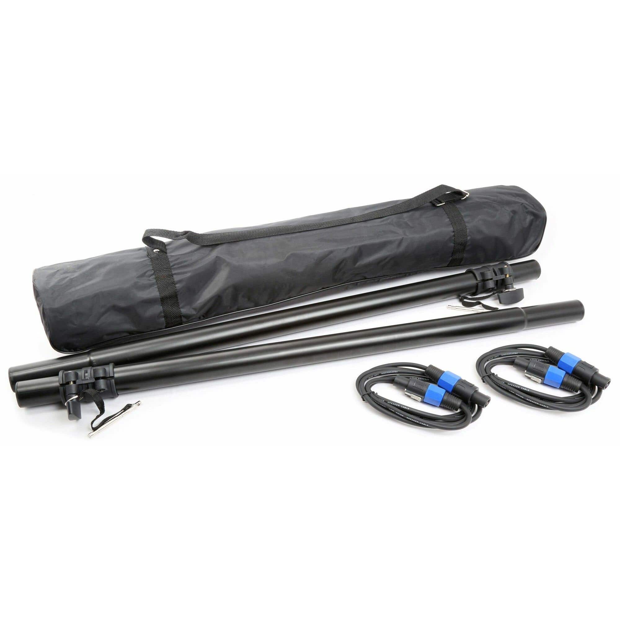 Vonyx LST06 - Tubos de altavoces ajustables para unir subwoofer y satelites, bolsa de transporte y 2 cables speakon de 3 metros
