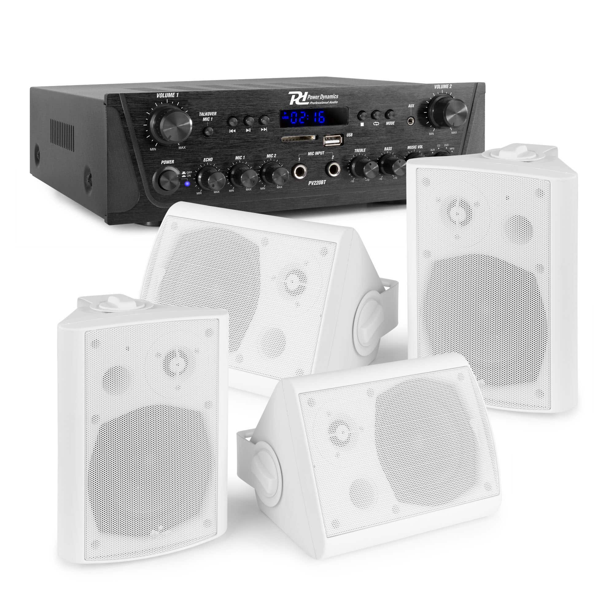 Power Dynamics set para interior y exterior con Bluetooth, radio FM y mp3, Blanco