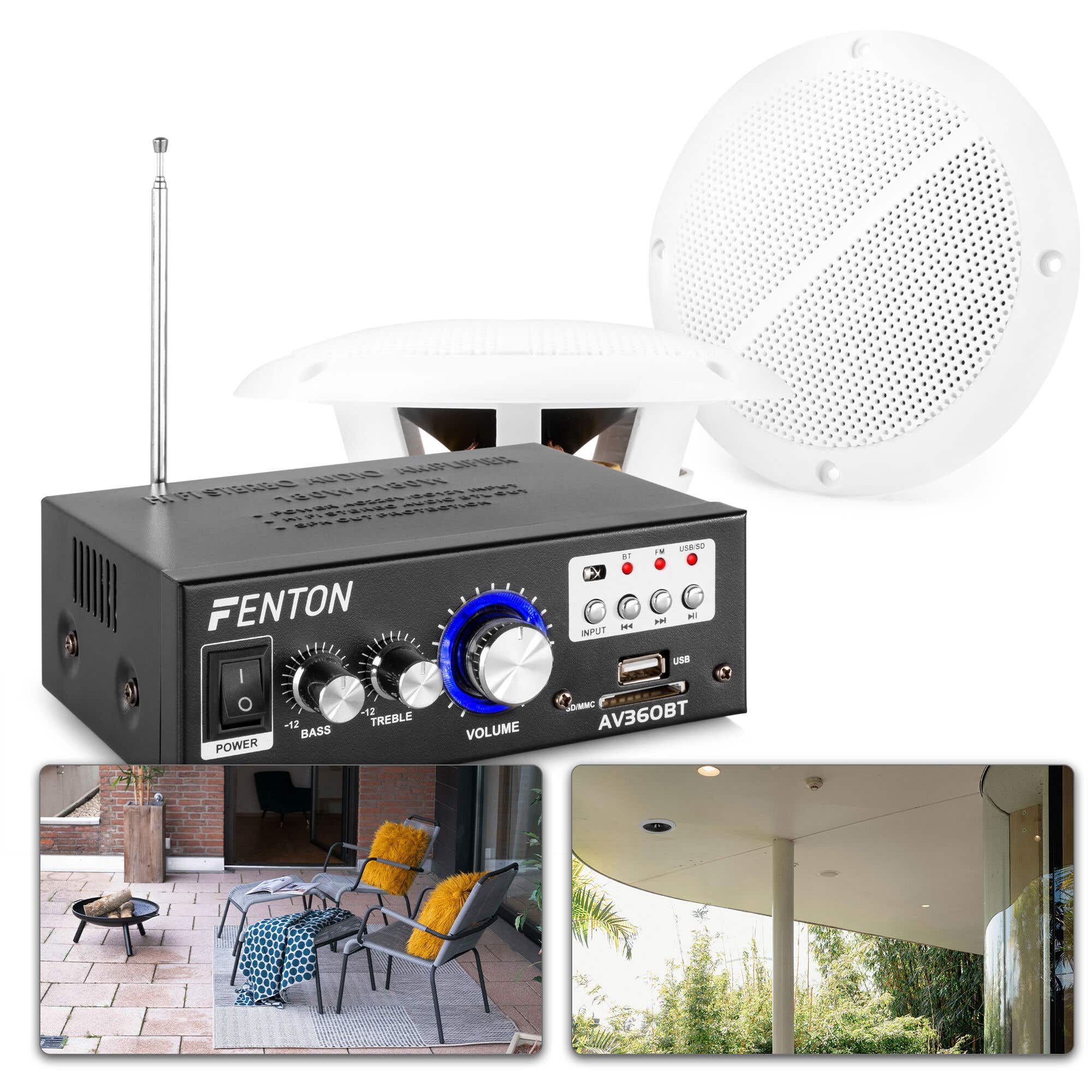 Fenton TS05 Conjunto de altavoces impermeables para exteriores con amplificador, Bluetooth 5 pulgadas