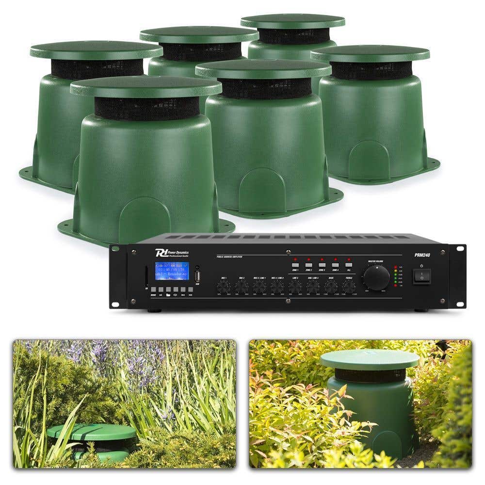 Power Dynamics Sistema de sonido para exteriores de 100 V con seis altavoces de 5,25 pulgadas - 180 W