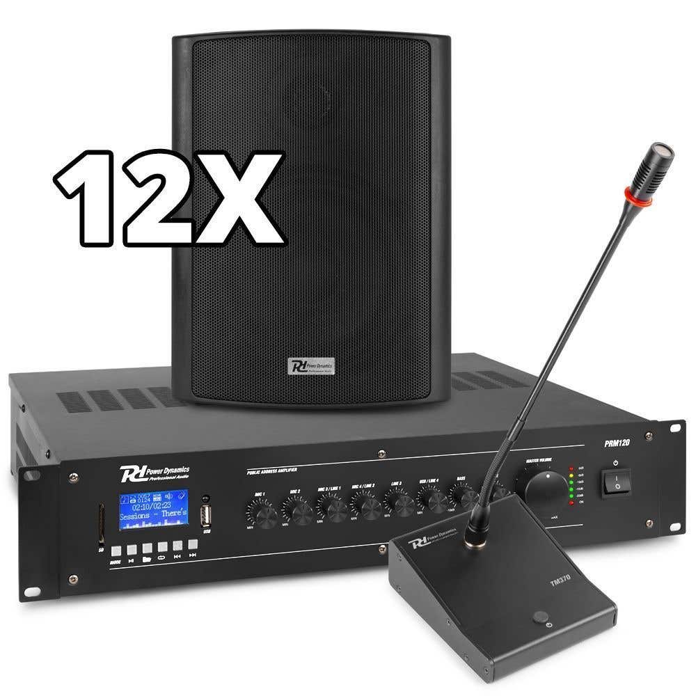 Power Dynamics Sistema de música por megafonía 100 V con 12 altavoces y Bluetooth