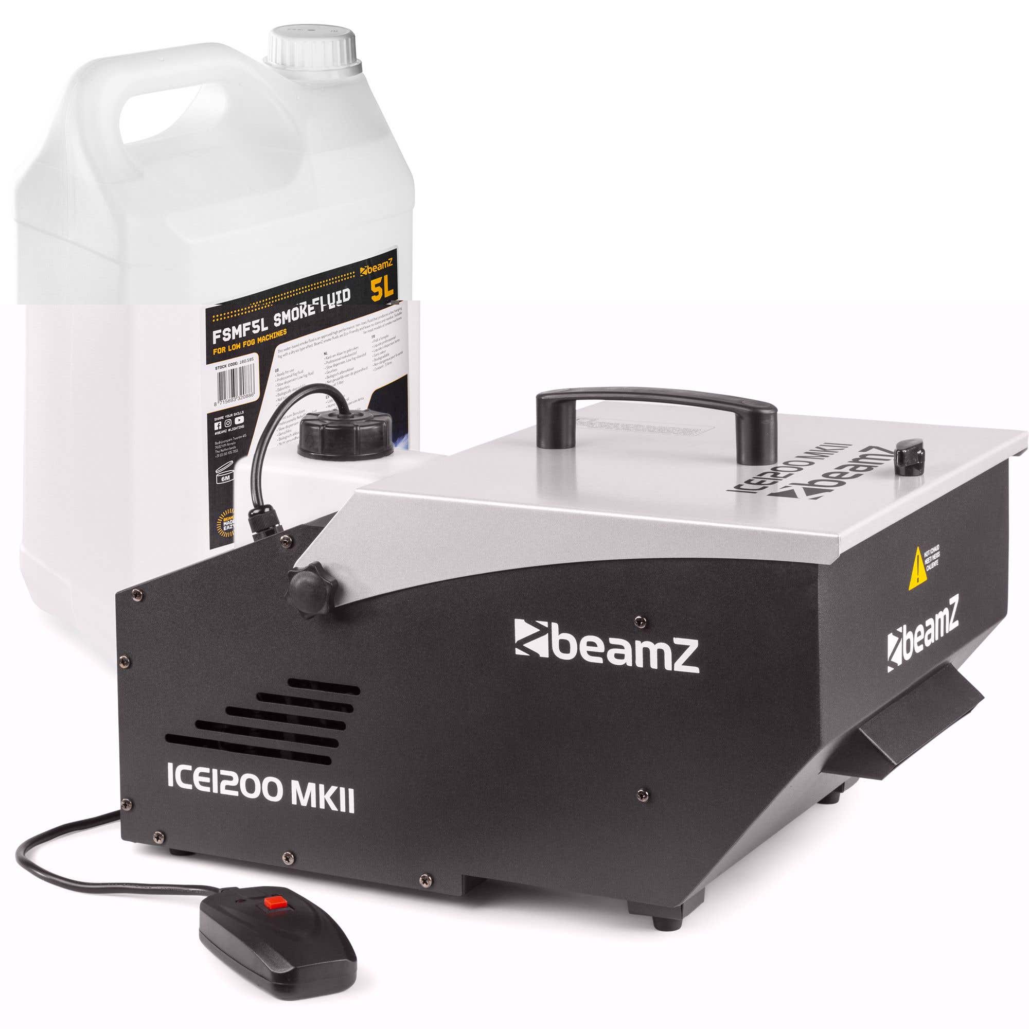 BeamZ ICE1200 MKII Máquina de humo bajo que incluye garrafa de 5 litros de líquido