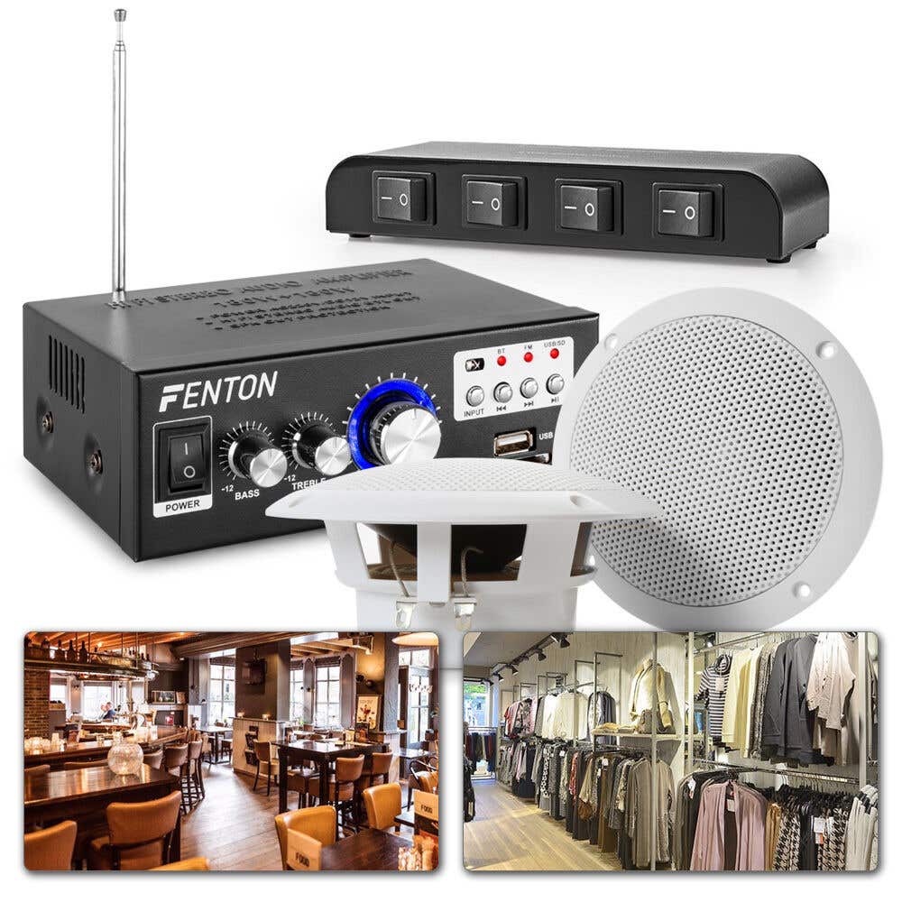 Sistema de sonido de 4 zonas con mini amplificador Bluetooth y 8 altavoces 