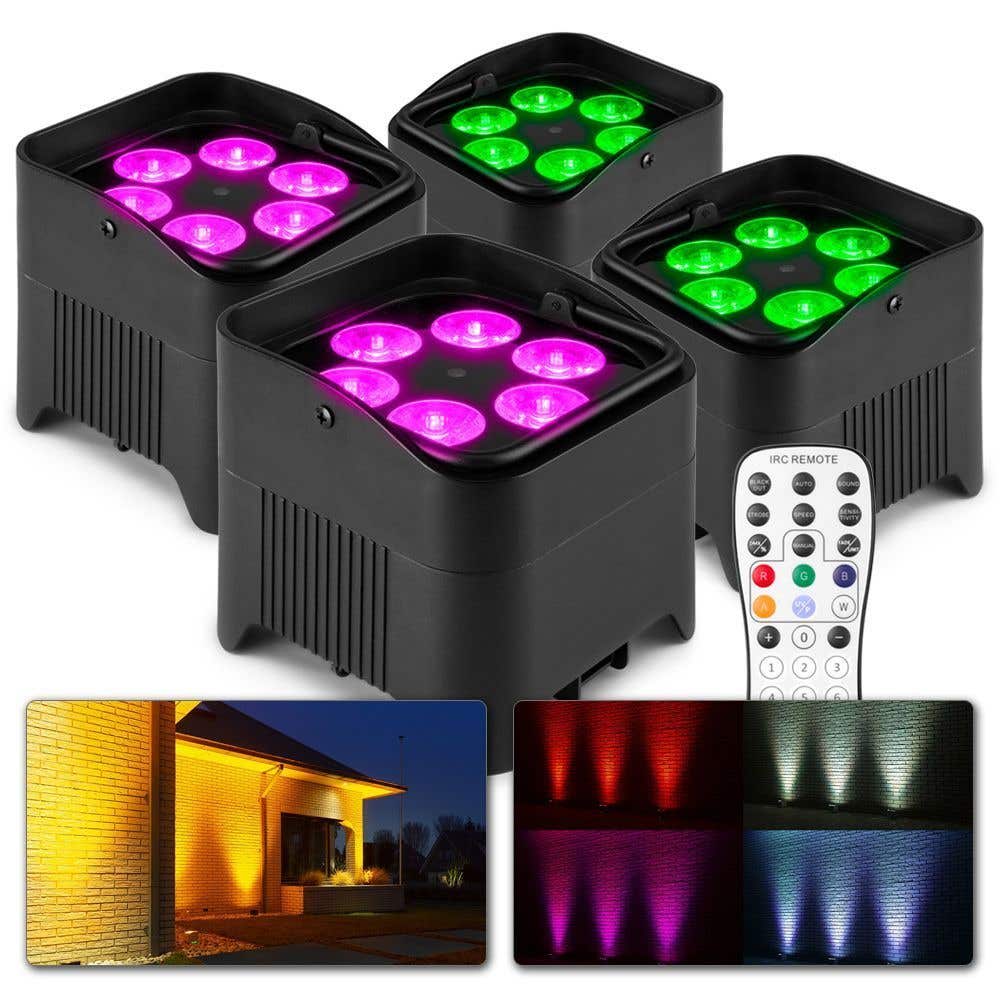 BeamZ BBP96S - Juego de 4 focos de luz a batería con LED de 12 W y DMX inalámbrico