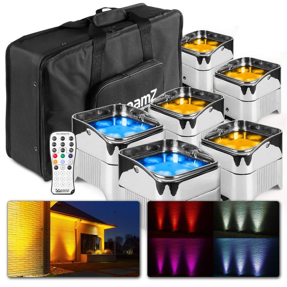 BeamZ BBP96SC batería de cromo Uplight Par 6x12W WDMX - paquete de 6 con bolsa