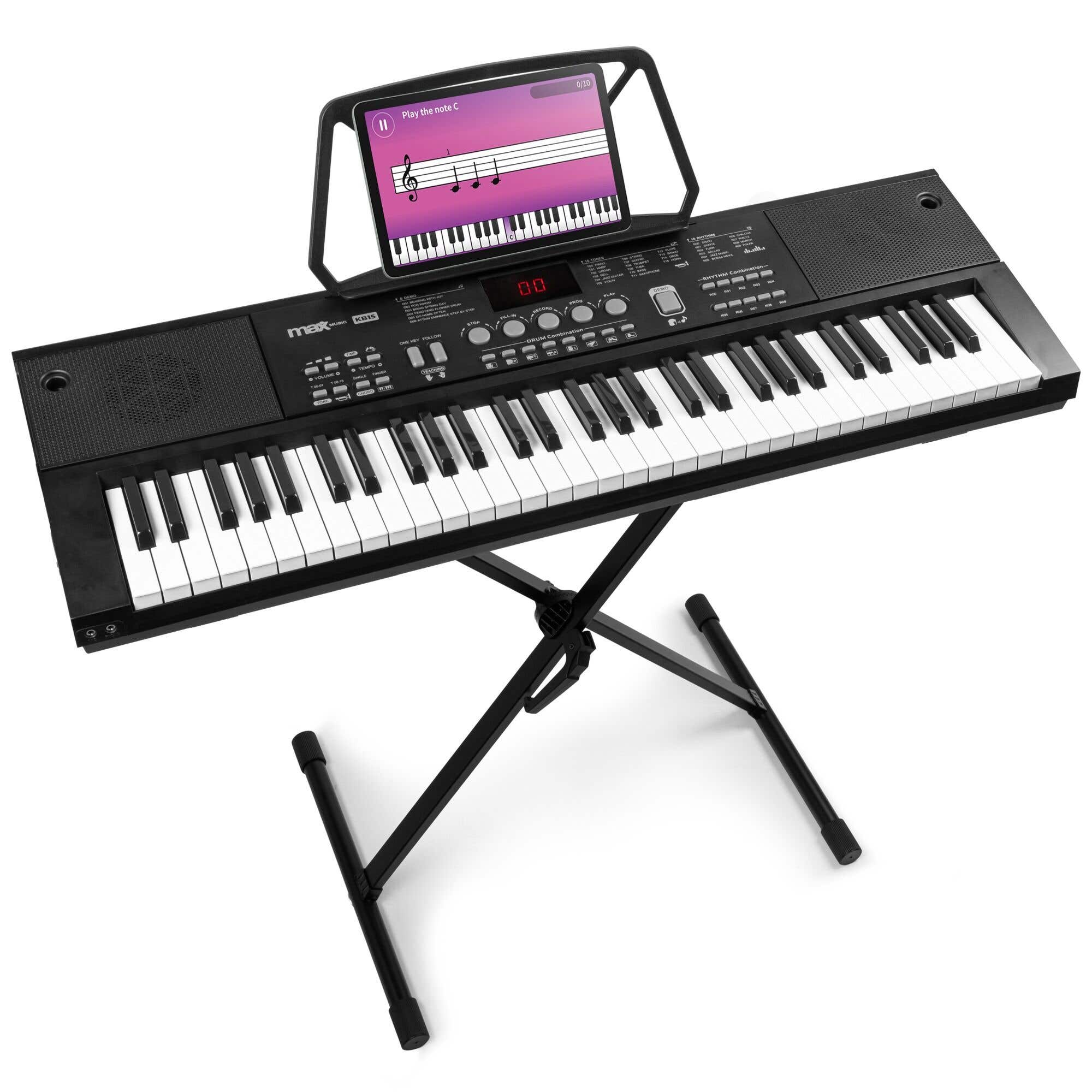 MAX KB15 Pack de teclado de 61 teclas para principiantes con soporte para teclado - Ideal para principiantes - Batería recargable