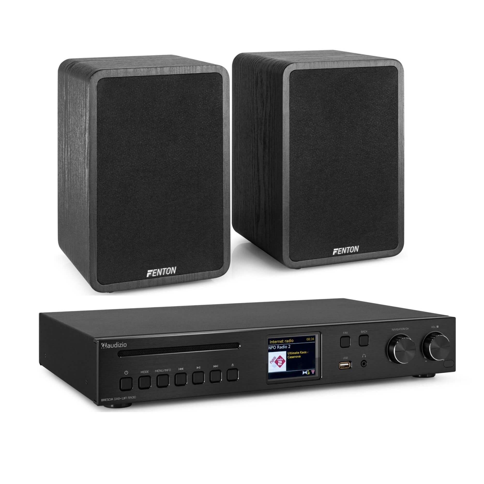 Fenton Equipo de música HiFi con 2 altavoces Fenton SHFB65 y sintonizador Audizio Brescia - Bluetooth, DAB+, FM y radio por Internet, 200W