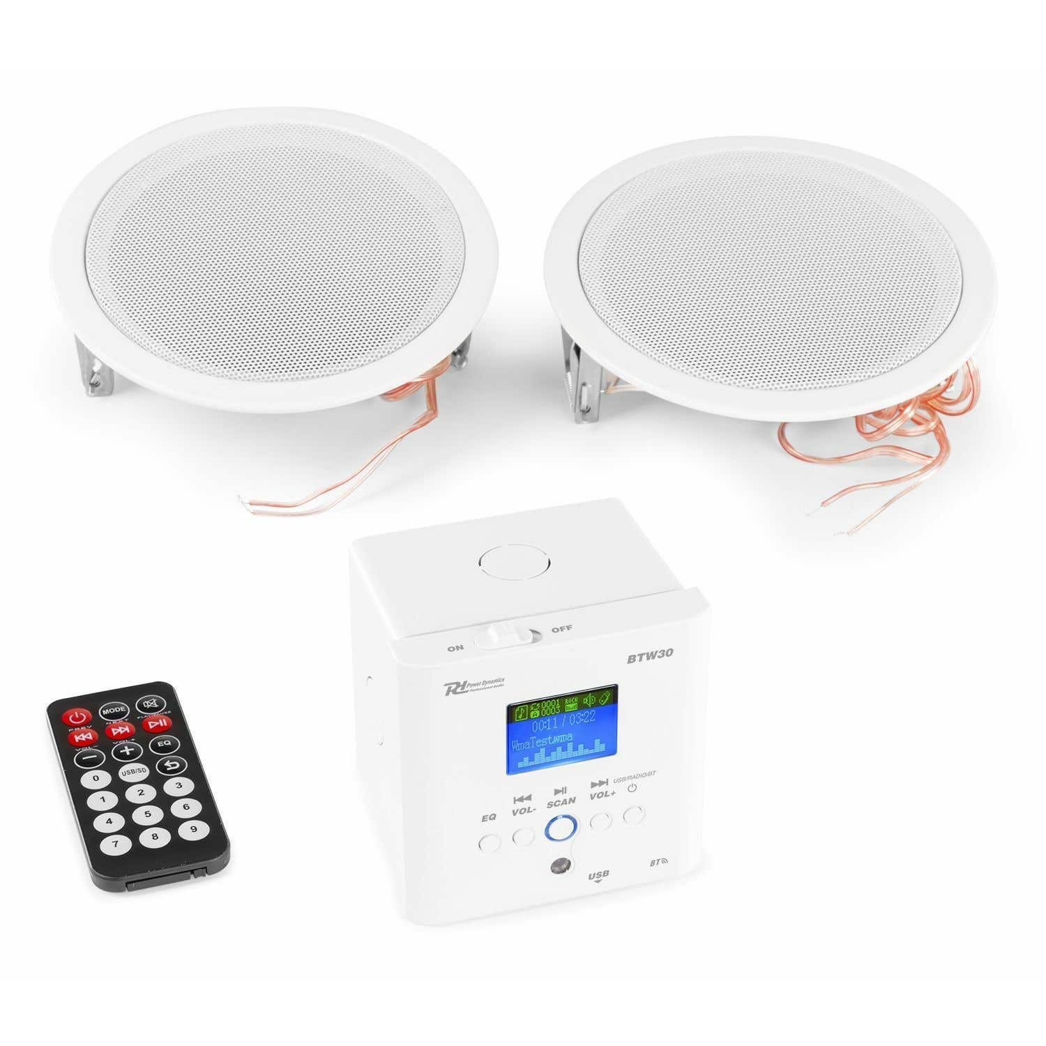 Power Dynamics BTW30SET 2 Altavoces de techo de 15 W y amplificador con bluetooth
