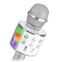 Max KM15S Micrófono de Karaoke con altavoz BT / MP3 incorporado e iluminación LED, Plata