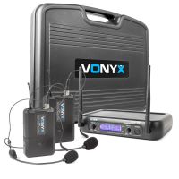 Vonyx WM73H Micrófono inalámbrico UHF 2- canales con 2 micros de cabeza y display