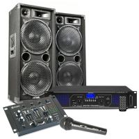 MAX212 Pack de Sonido con altavoces, amplificador, mesa de mezclas y 2 micros - 2800W